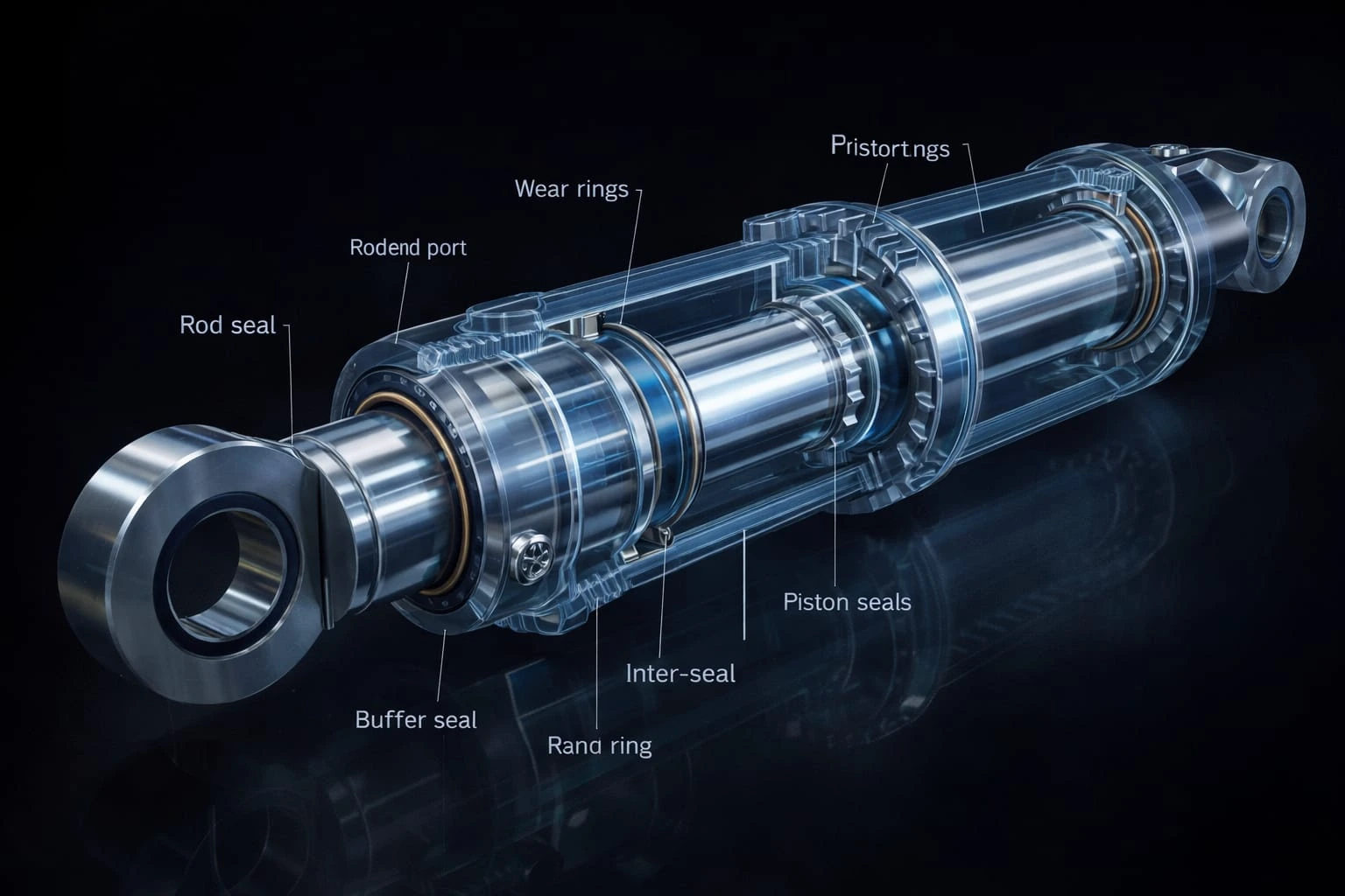 Custom hydraulic cylinder assembly showing internal components